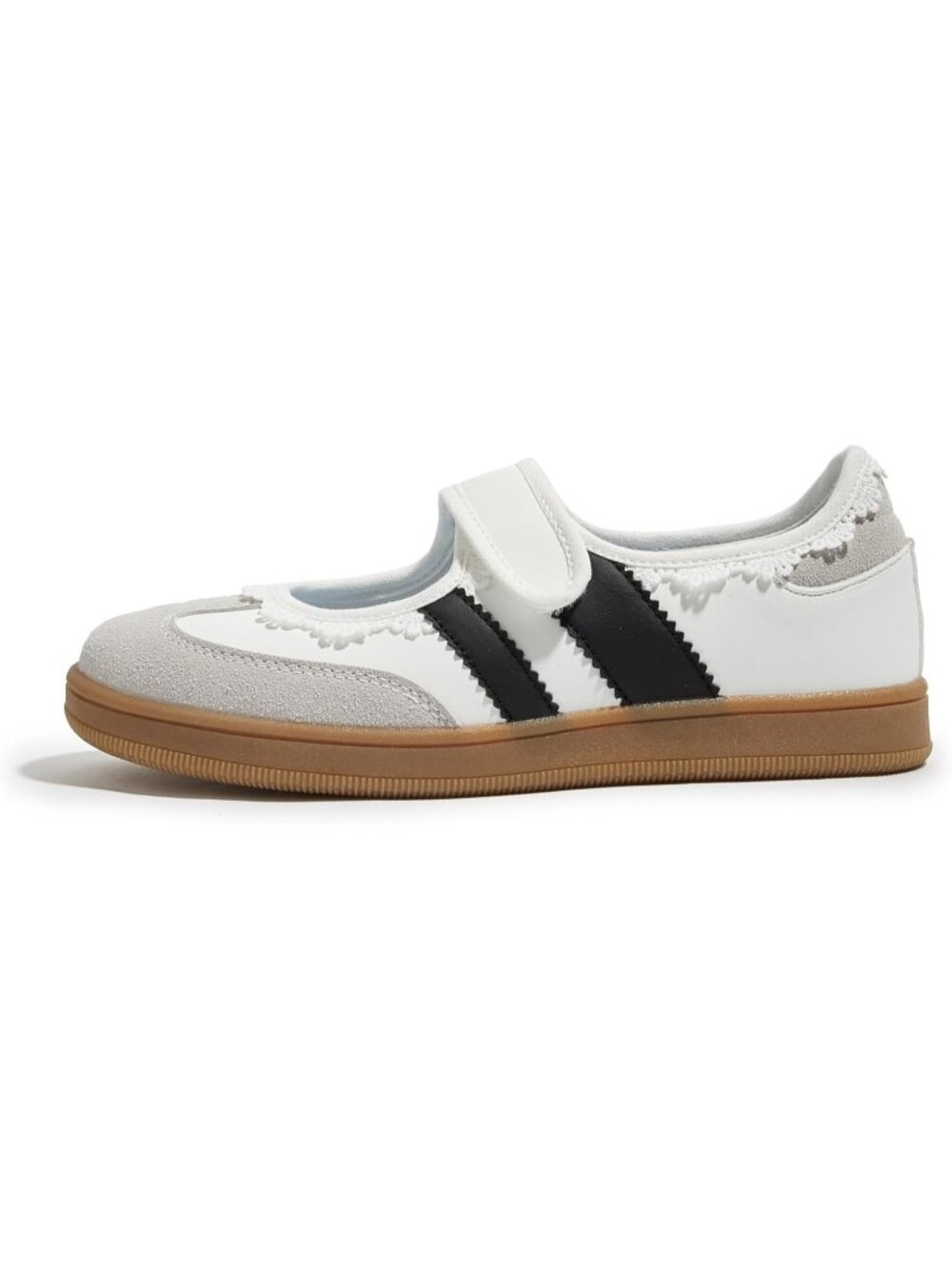 Women's White Lace Adidas Samba Mary Jane Sneakers Sporty Ballet Flat Gum Shoes - Picture 2 of 2